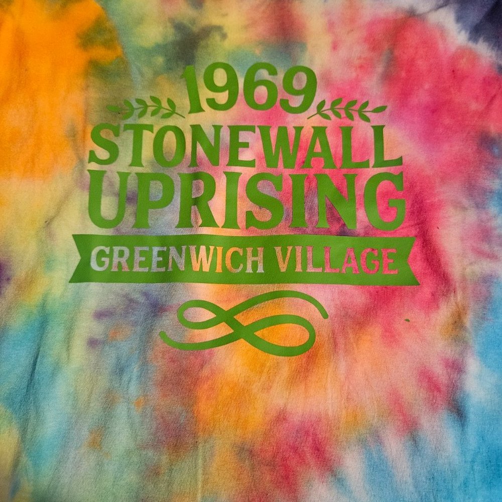 LGBTQ themed Tie Dye Tshirt - mens xl - "Greenwich 1969 Stonewall Uprising"